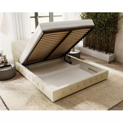 Elegantná čalúnená posteľ 200x200 MARLENE 2 s úložným priestorom - krémová