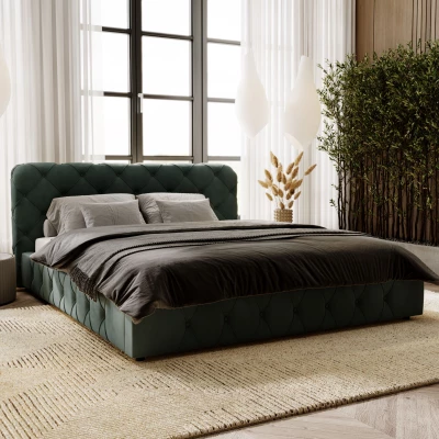 Elegantná čalúnená posteľ 160x200 MARLENE 2 s úložným priestorom - zelená