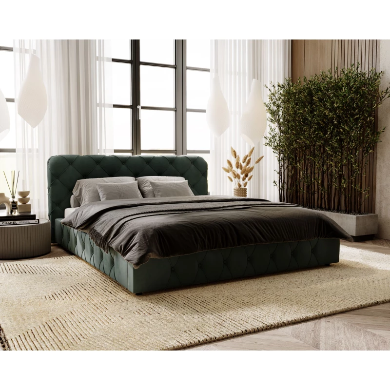 Elegantná čalúnená posteľ 160x200 MARLENE 2 s úložným priestorom - zelená