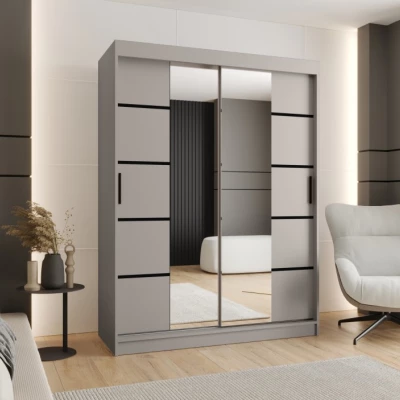 Široká šatníková skriňa s posuvnými dverami 150 cm CASANDRA - kašmír / čierna