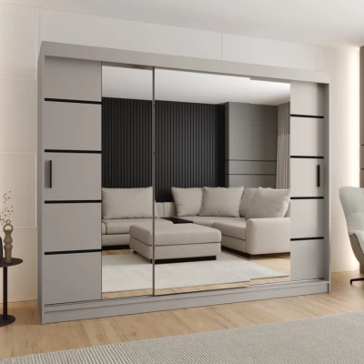Široká šatníková skriňa s posuvnými dverami 250 cm CASANDRA - kašmír / čierna