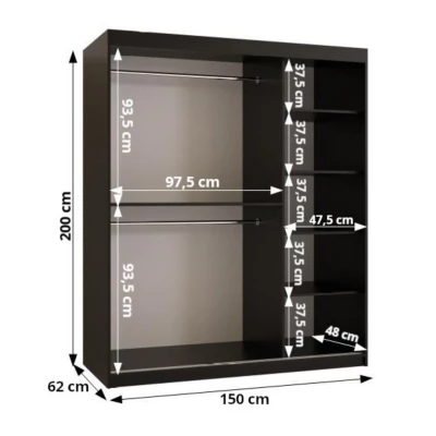 Šatníková skriňa 150 cm CASANDRA s posuvnými dverami - kašmír / čierna