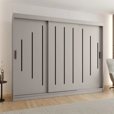 Šatníková skriňa 250 cm CASANDRA s posuvnými dverami - kašmír / čierna