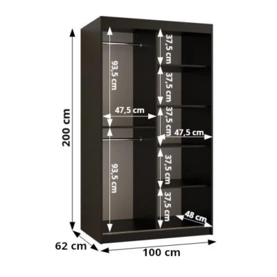 Šatníková skriňa 100 cm CASANDRA so zrkadlom - kašmír / čierna