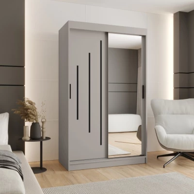 Zrkadlová šatníková skriňa 120 cm CASANDRA - kašmír / čierna