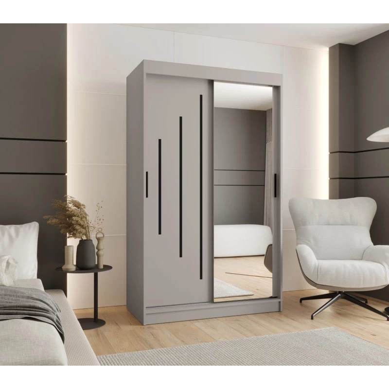 Zrkadlová šatníková skriňa 120 cm CASANDRA - kašmír / čierna