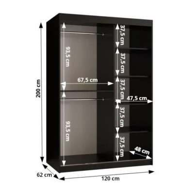 Zrkadlová šatníková skriňa 120 cm CASANDRA - kašmír / čierna