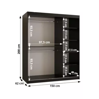 Zrkadlová šatníková skriňa 150 cm CASANDRA - kašmír / čierna