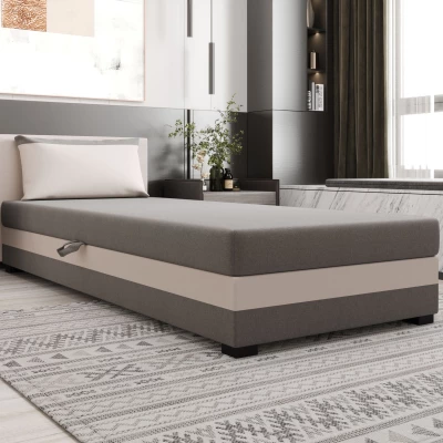 Jednolôžková posteľ 110x195 ZAJDA 2 s úložným priestorom - svetlo šedá / ecru