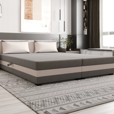 Manželská posteľ 180x200 ZAJDA DOUBLE 1 s úložným priestorom - svetlo šedá / ecru