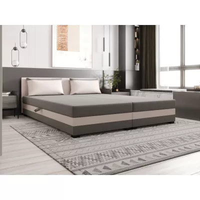 Manželská posteľ 180x200 ZAJDA DOUBLE 1 s úložným priestorom - svetlo šedá / ecru