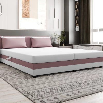 Manželská posteľ 180x200 ZAJDA DOUBLE 1 s úložným priestorom - ružová / biela