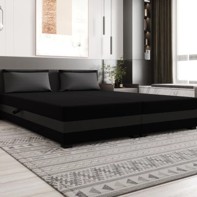 Manželská posteľ 180x200 ZAJDA DOUBLE 2 s úložným priestorom - čierna / šedá