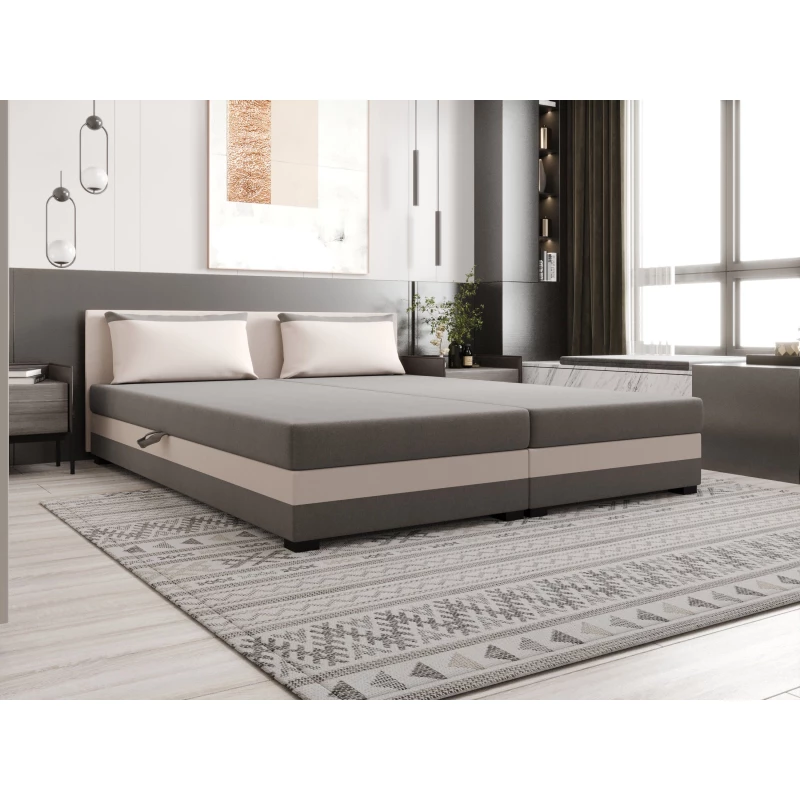 Manželská posteľ 180x200 ZAJDA DOUBLE 2 s úložným priestorom - svetlo šedá / ecru