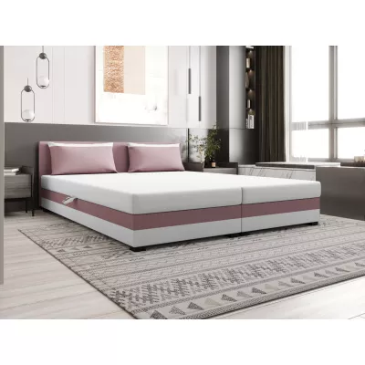 Manželská posteľ 180x200 ZAJDA DOUBLE 2 s úložným priestorom - ružová / biela