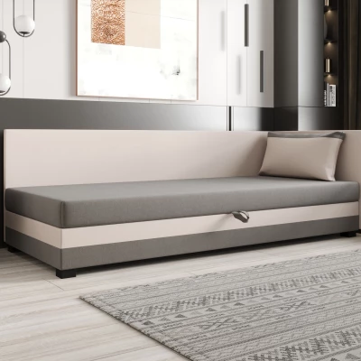 Jednolôžková posteľ 110x195 ZAJDA PLUS 1 s úložným priestorom - svetlo šedá / ecru