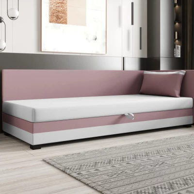 Jednolôžková posteľ 80x195 ZAJDA PLUS 1 s úložným priestorom - ružová / biela