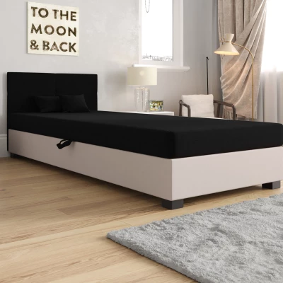 Jednolôžková čalúnená posteľ 110x195 LOCIKA 1 - čierna / ecru