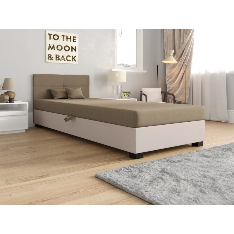 Jednolôžková čalúnená posteľ 80x195 LOCIKA 1 - hnedá / ecru