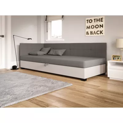 Jednolôžková čalúnená posteľ 80x195 LOCIKA PLUS 1 - svetlo šedá / ecru
