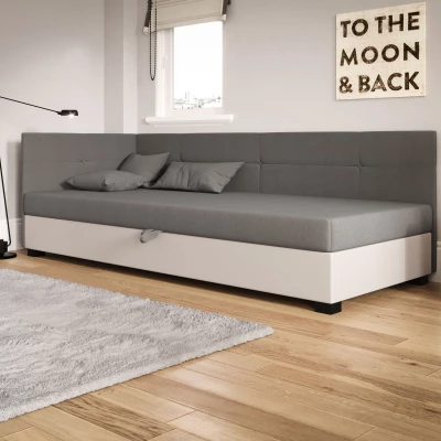 Jednolôžková čalúnená posteľ 110x195 LOCIKA PLUS 2 - svetlo šedá / ecru