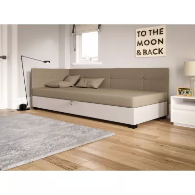 Jednolôžková čalúnená posteľ 100x195 LOCIKA PLUS 2 - hnedá / ecru