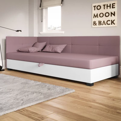 Jednolôžková čalúnená posteľ 110x195 LOCIKA PLUS 2 - ružová / biela