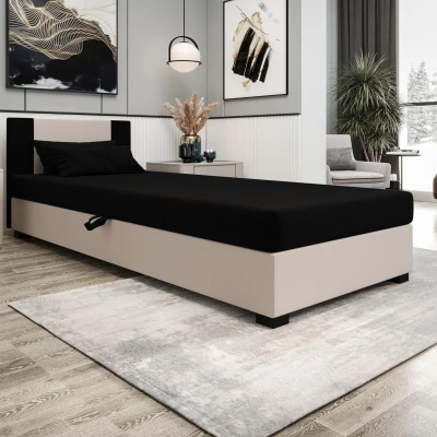 Čalúnená jednolôžková posteľ 120x195 ARIADNA 2 - čierna / ecru