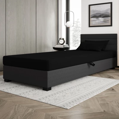 Čalúnená posteľ 90x195 KASANDRA 1 s úložným priestorom - čierna / šedá