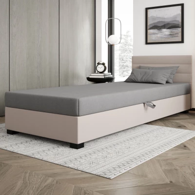 Čalúnená posteľ 80x195 KASANDRA 1 s úložným priestorom - svetlo šedá / ecru