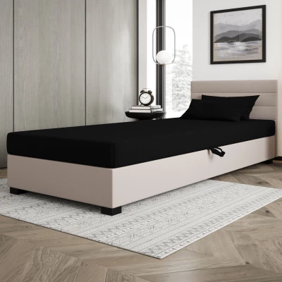 Čalúnená posteľ 100x195 KASANDRA 2 s úložným priestorom - čierna / ecru