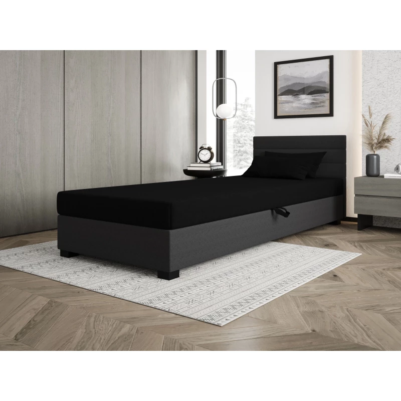 Čalúnená posteľ 90x195 KASANDRA 2 s úložným priestorom - čierna / šedá