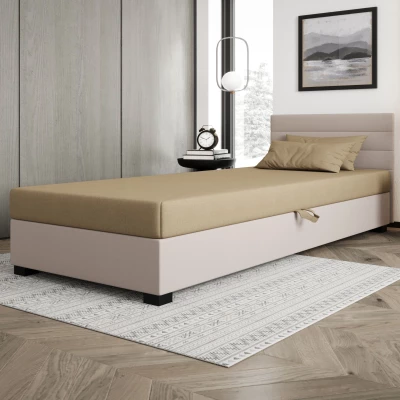 Čalúnená posteľ 80x195 KASANDRA 2 s úložným priestorom - hnedá / ecru