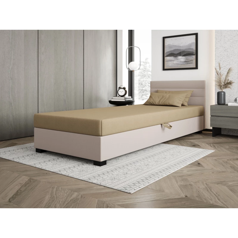 Čalúnená posteľ 90x195 KASANDRA 2 s úložným priestorom - hnedá / ecru