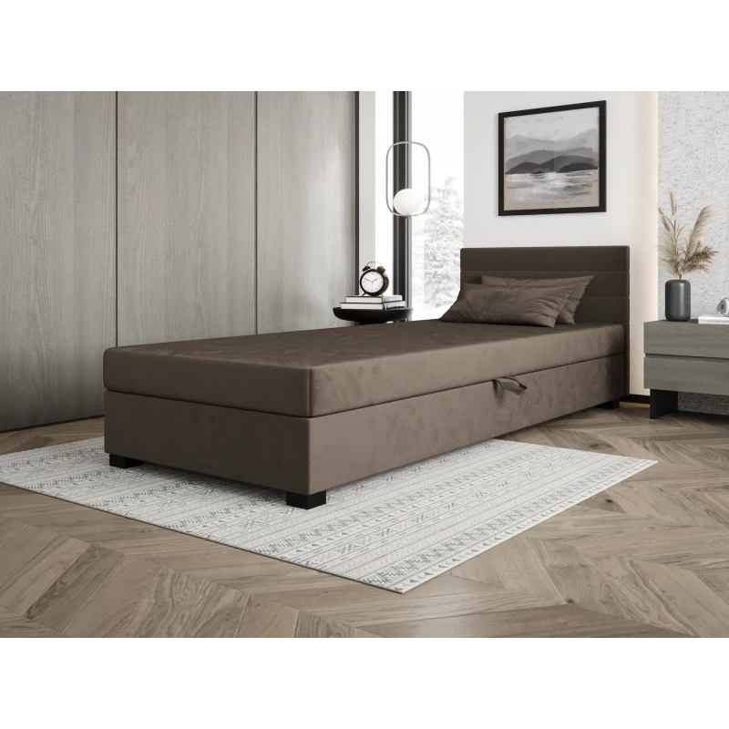 Čalúnená posteľ 110x195 KASANDRA 2 s úložným priestorom - tmavo hnedá