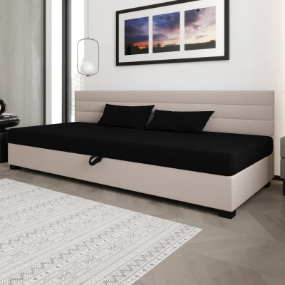Čalúnená posteľ 100x195 KASANDRA BIZ 1 s úložným priestorom - čierna / ecru