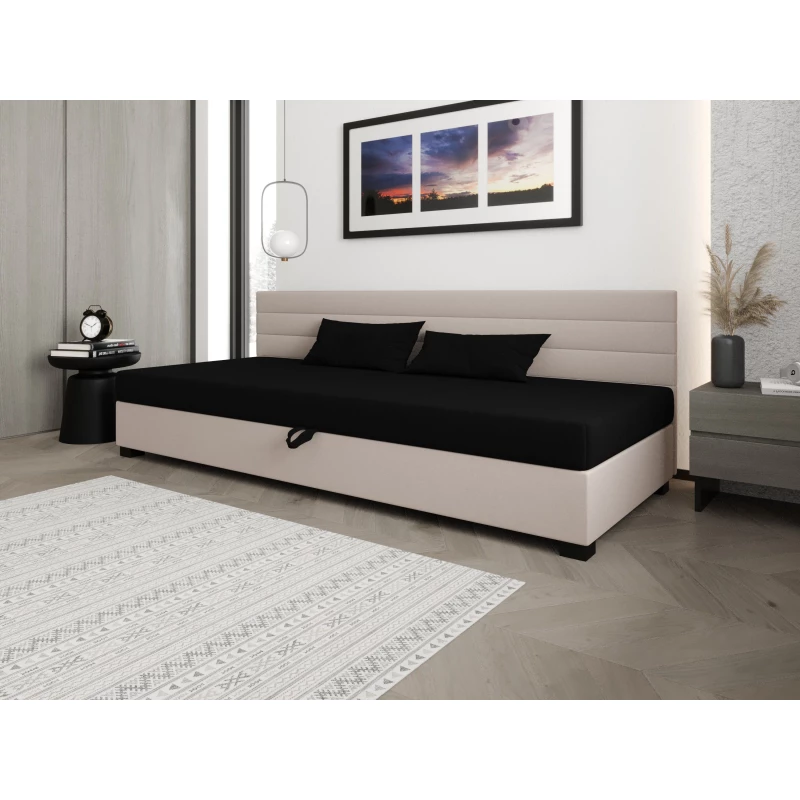 Čalúnená posteľ 110x195 KASANDRA BIZ 1 s úložným priestorom - čierna / ecru