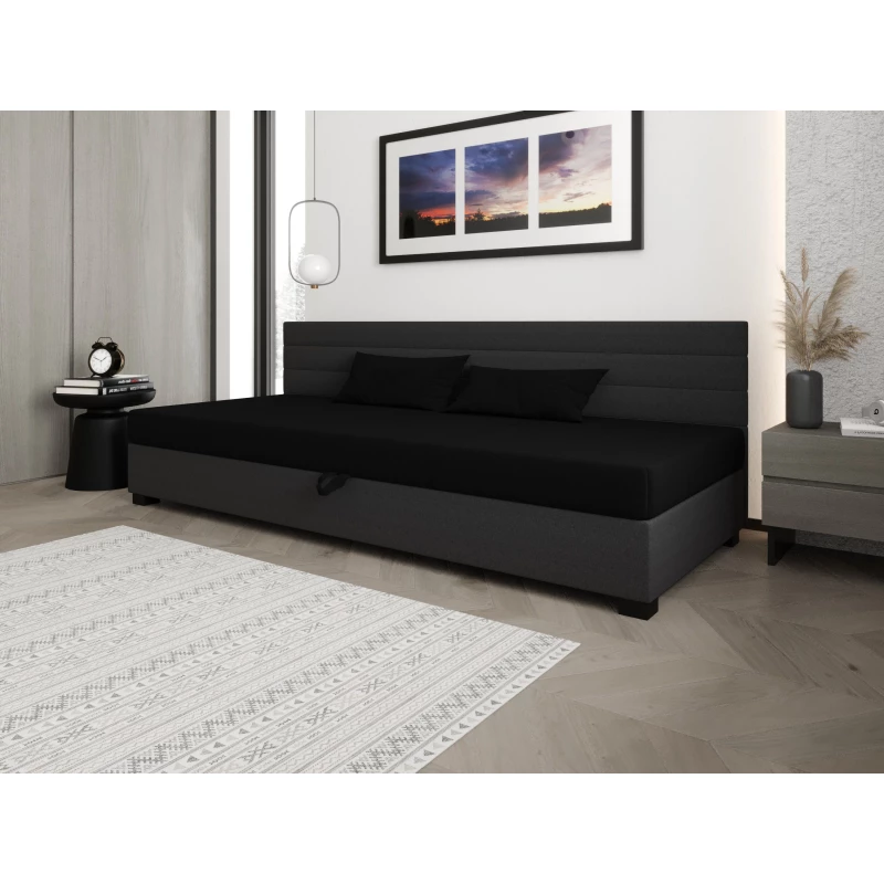 Čalúnená posteľ 90x195 KASANDRA BIZ 1 s úložným priestorom - čierna / šedá