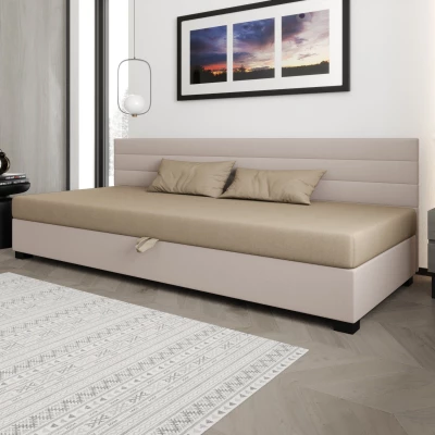 Čalúnená posteľ 100x195 KASANDRA BIZ 1 s úložným priestorom - hnedá / ecru