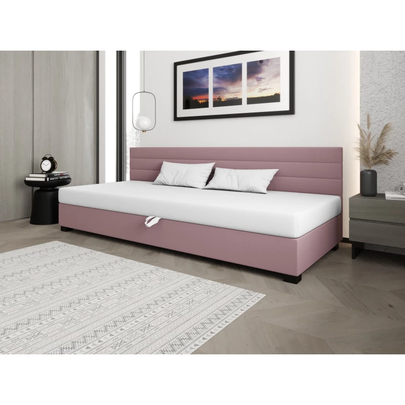 Čalúnená posteľ 100x195 KASANDRA BIZ 1 s úložným priestorom - ružová / biela