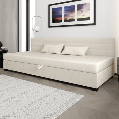 Čalúnená posteľ 90x195 KASANDRA BIZ 1 s úložným priestorom - ecru