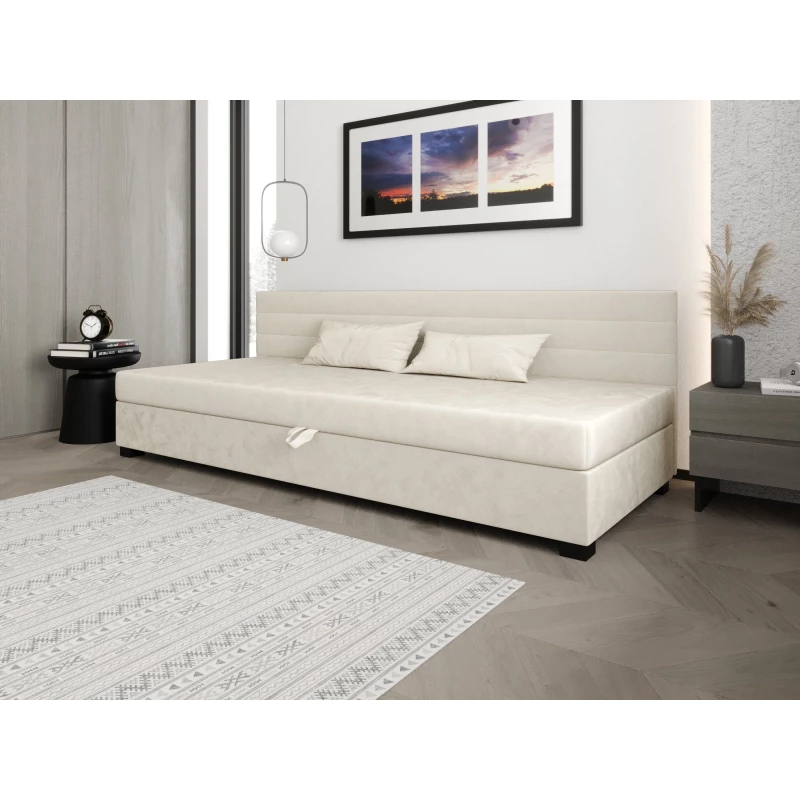 Čalúnená posteľ 110x195 KASANDRA BIZ 1 s úložným priestorom - ecru