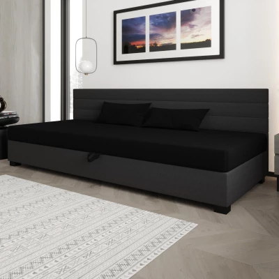 Čalúnená posteľ 80x195 KASANDRA BIZ 2 s úložným priestorom - čierna / šedá