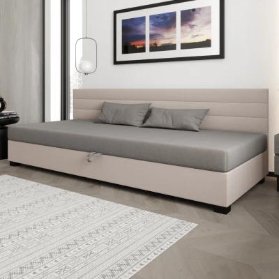Čalúnená posteľ 80x195 KASANDRA BIZ 2 s úložným priestorom - svetlo šedá / ecru