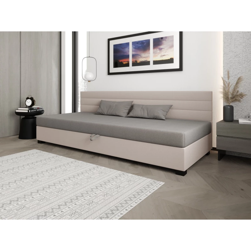 Čalúnená posteľ 90x195 KASANDRA BIZ 2 s úložným priestorom - svetlo šedá / ecru