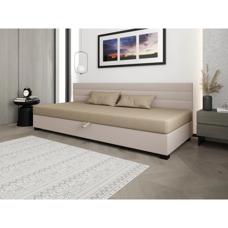 Čalúnená posteľ 90x195 KASANDRA BIZ 2 s úložným priestorom - hnedá / ecru