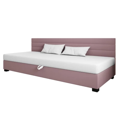 Čalúnená posteľ 100x195 KASANDRA BIZ 2 s úložným priestorom - ružová / biela