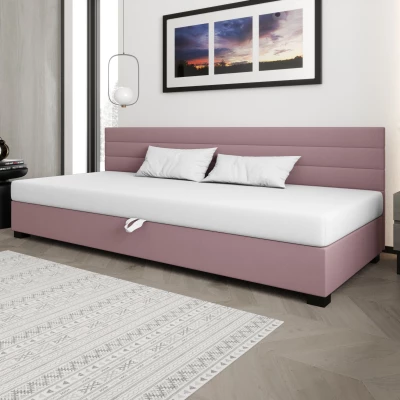 Čalúnená posteľ 120x195 KASANDRA BIZ 2 s úložným priestorom - ružová / biela