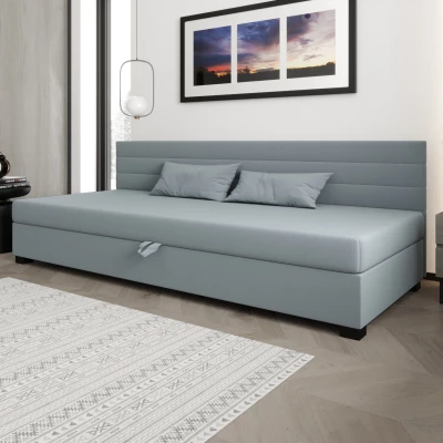 Čalúnená posteľ 90x195 KASANDRA BIZ 2 s úložným priestorom - modrošedá
