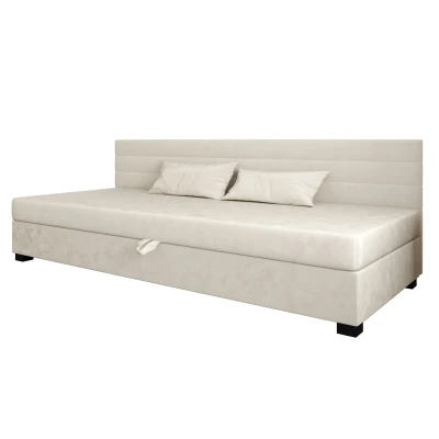 Čalúnená posteľ 110x195 KASANDRA BIZ 2 s úložným priestorom - ecru